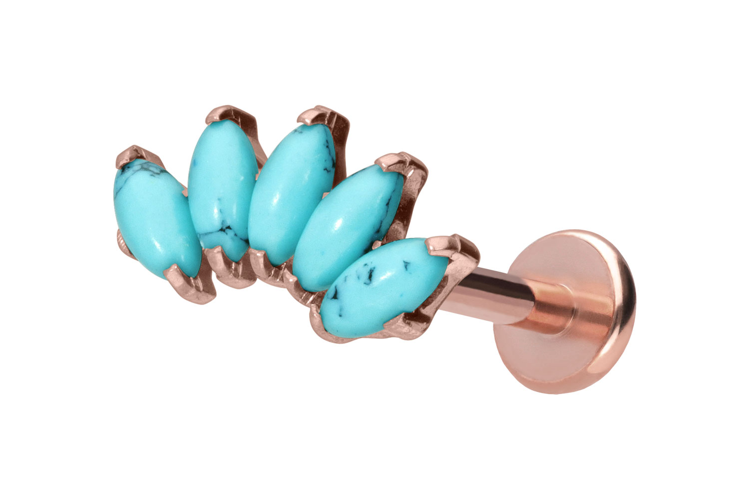 Titan Labret Piercing mit Push Fit BOGEN + SYNTHETISCHE TÜRKISE